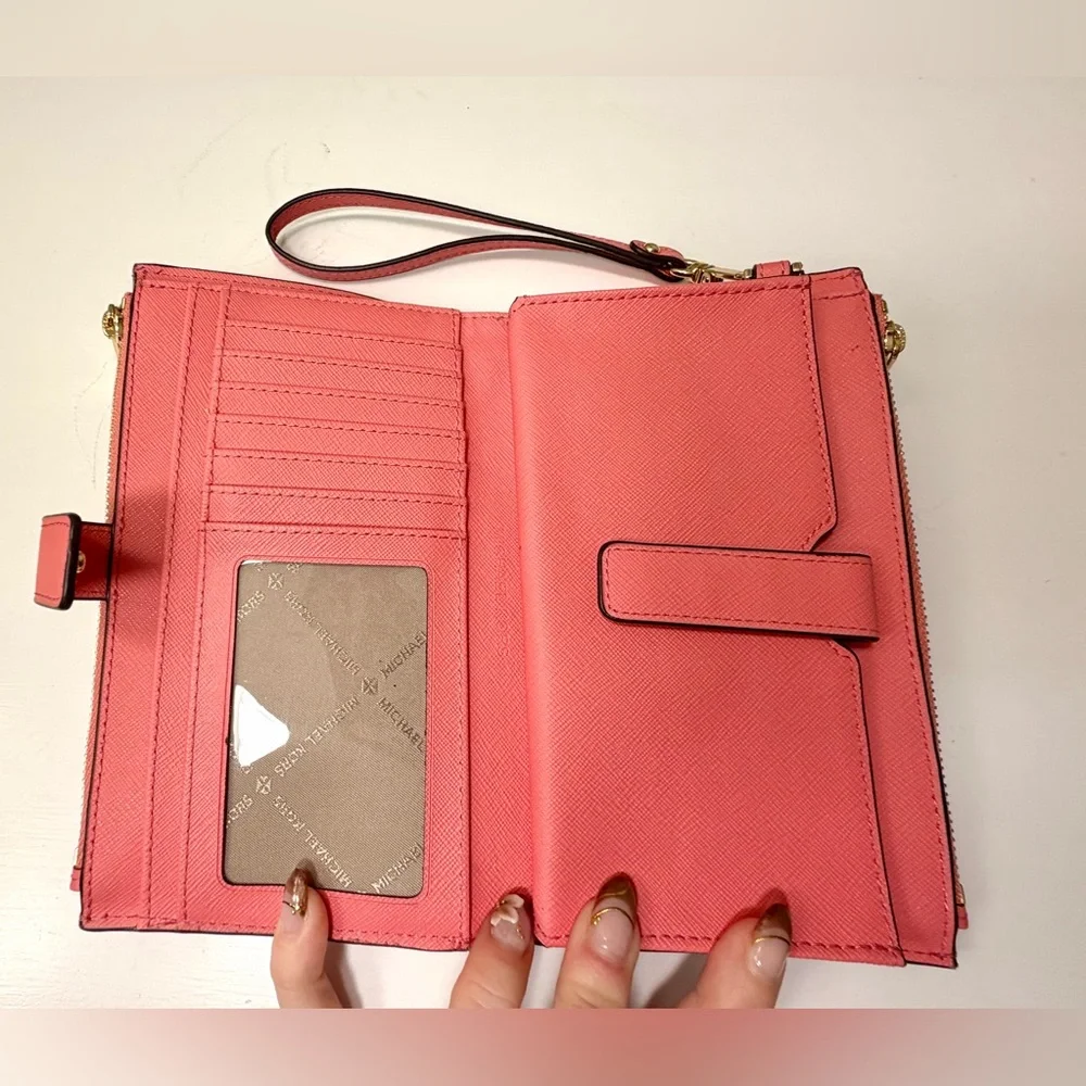 Michael Kors Pink Coral Saffiano Leather Wristlet Wallet - Picture 8 of 8